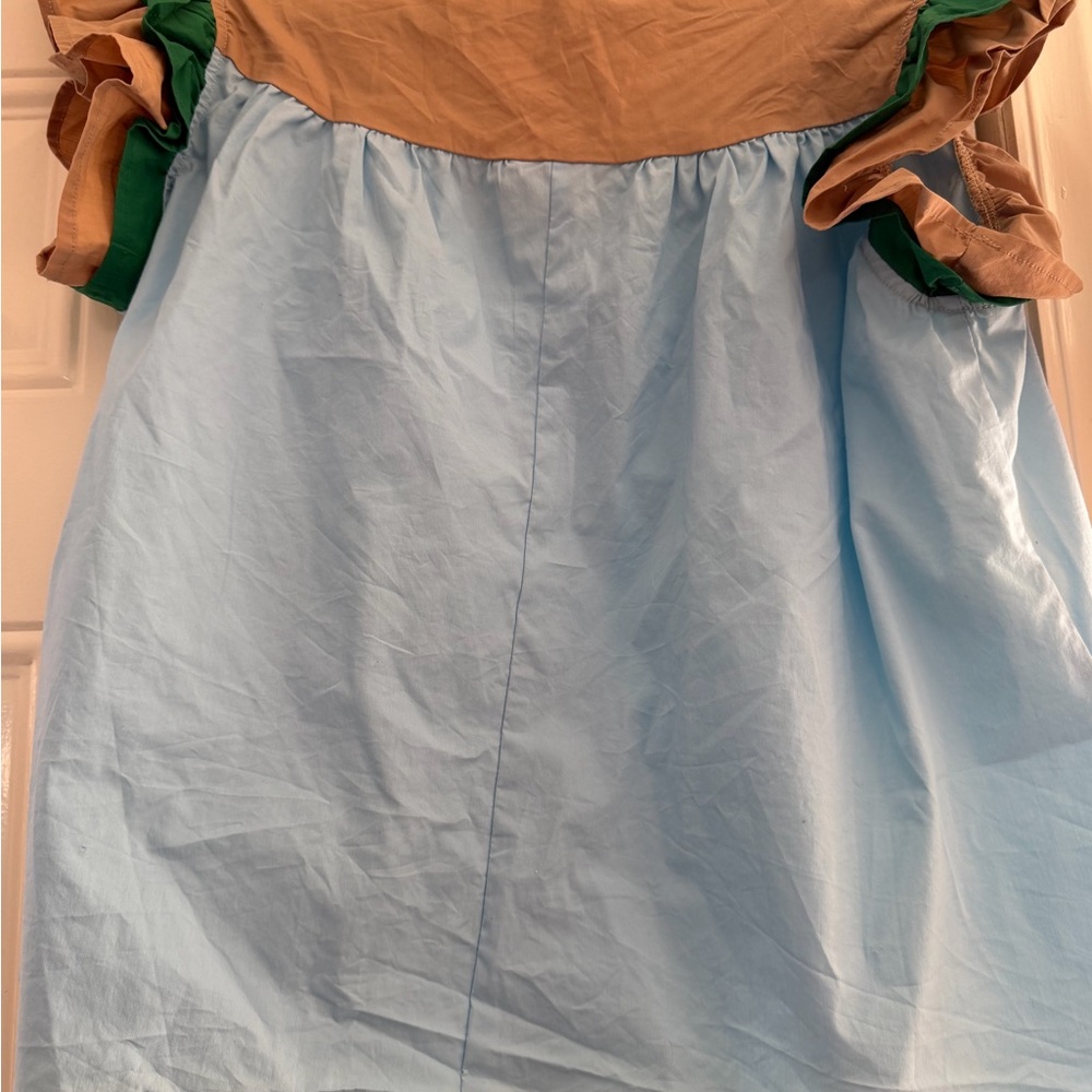 Elegant Blue and Tan A-Line Skirt